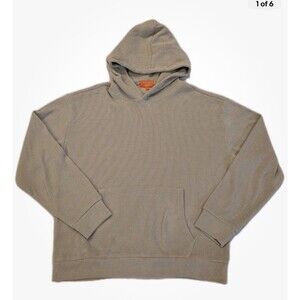 Negative Space Long Sleeve Ribbed Hoodie Pullover Beige Mens Medium